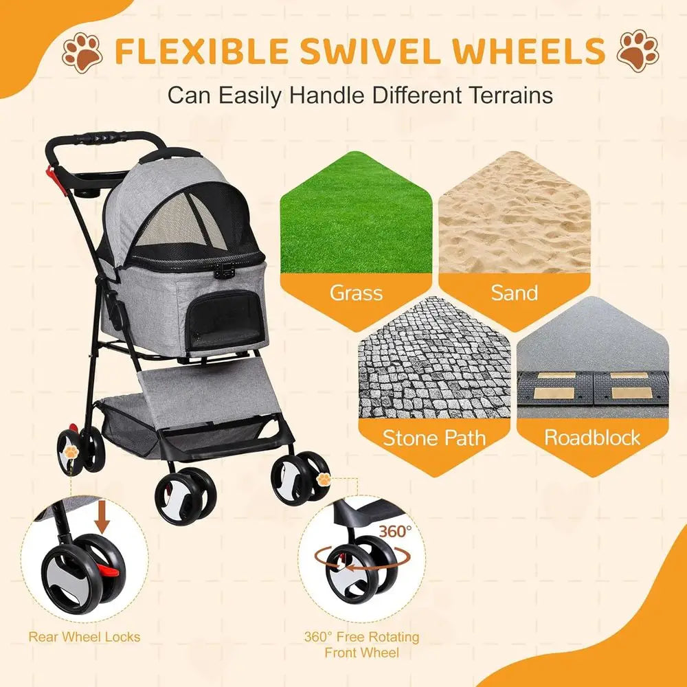Pet Stroller, 3 in1 oldable Dog Cat Jogger Stroller with 4 Wheels, Detachable Basket and Cup Holder, Travel olding Carrier or Sm
