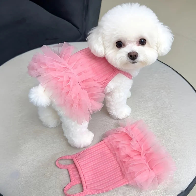 Pink Breathable Wedding Dress Small Dog Cat - Strapless Puffy Skirt, Washable Spring/Summer Costume Teddy Pomeranian Pekingese