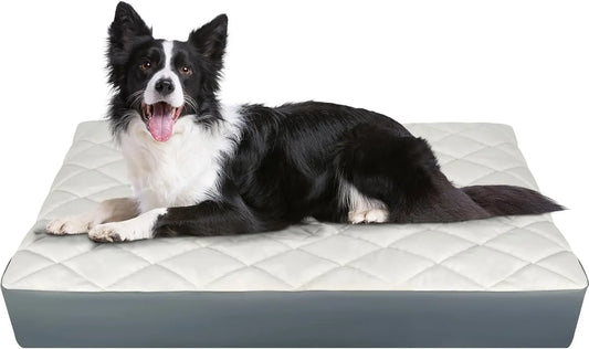 Large Orthopedic Dog Bed 35.5x23.5x4.7in, Waterproof Faux Leather with Memory Foam, Non-Slip Base for Medium & Large Dogs