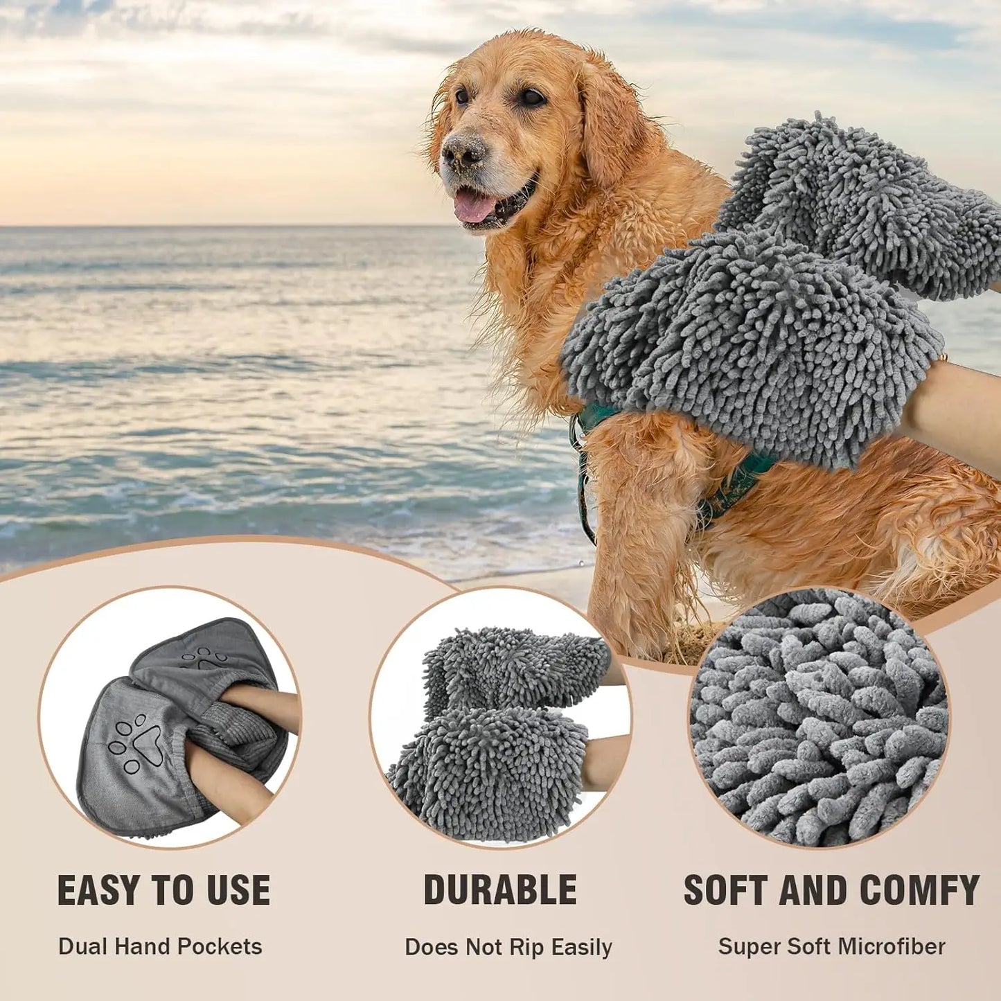 Super Absorbent Microfiber Dog Towel, Quick Drying, 31x13in, Soft & Machine Washable, Grey