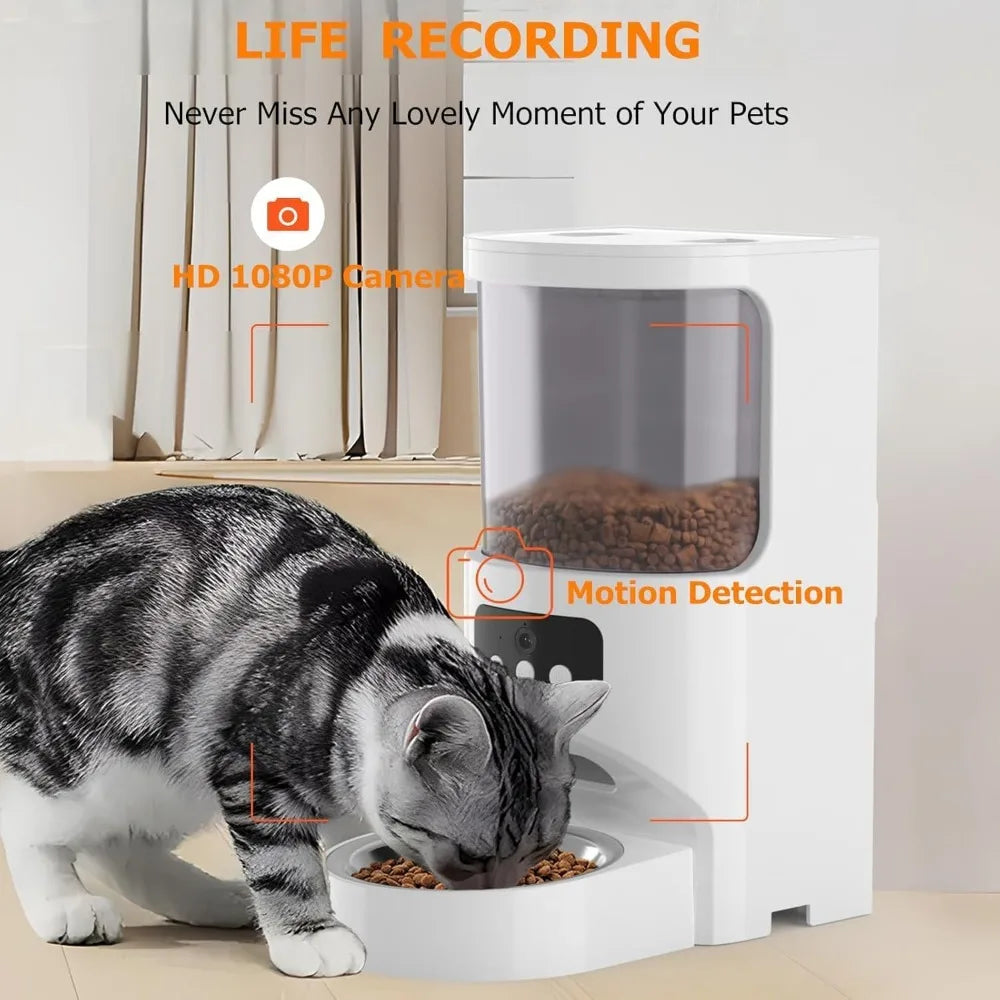 Automatic Cat Feeder with Camera 5G&2.4G WiFi Pet Feeder 1080P HD Cat Food Dispenser with Night Vision Timed Smart App Dog Food