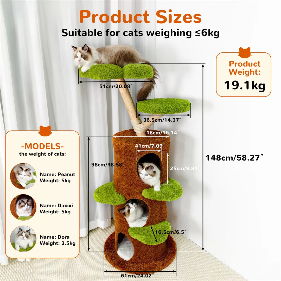 BINGOPAW Green Multi-Level Cat Tree Tower Activity Center with Sisal Scratching Post Plush Cave for Multiple Cats