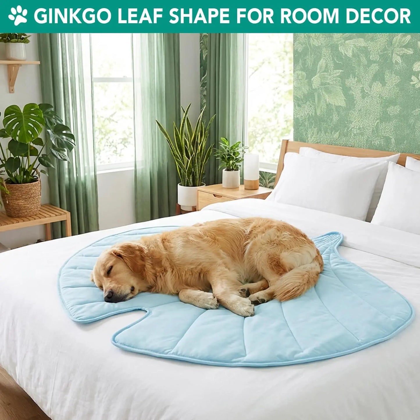 Dog Cooling Mat, Ginkgo Leaf Shape, Reversible Cooling Nylon Blanket Soft Fleece Pet Pad for Dogs Cats, Summer All Seaso