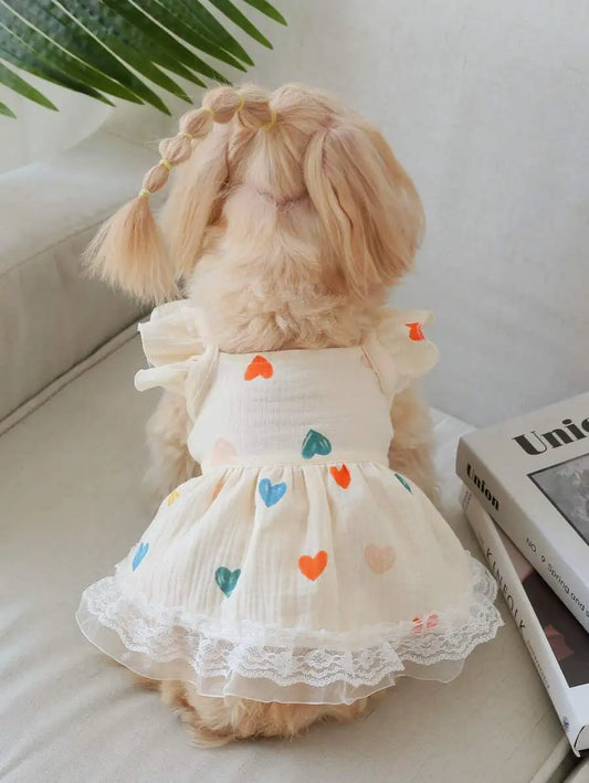 Valentine's Day 1pc Heart Print Ruffle Trim Pet Dress For Dog For Summer