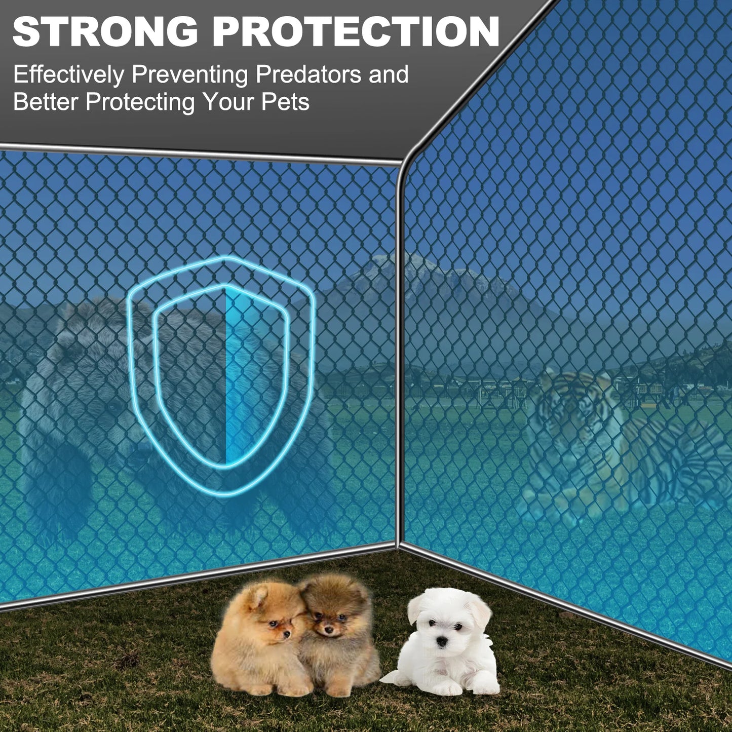 Heavy Duty Metal Outdoor Dog Run Kennel, Large Pet Playpen Enclosure with Roof Shade Cover, Sturdy Anti-rust Dog Cage House