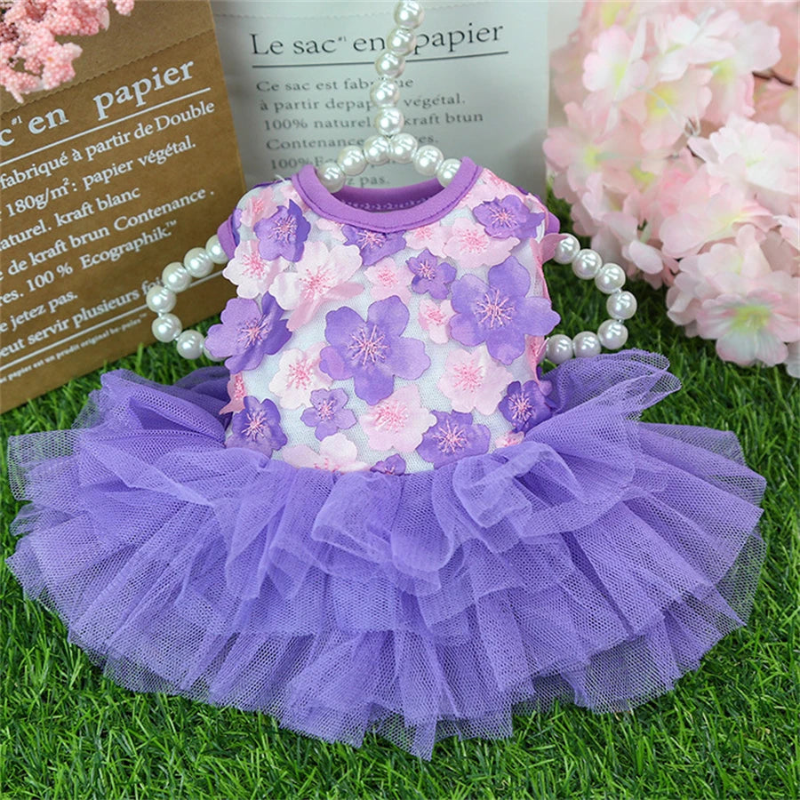 Floral Dog Dress for Small Breeds - Woven Polyester, Pullover Style, Breathable Pet Apparel for Dogs & Cats, Perfect for Toy & M