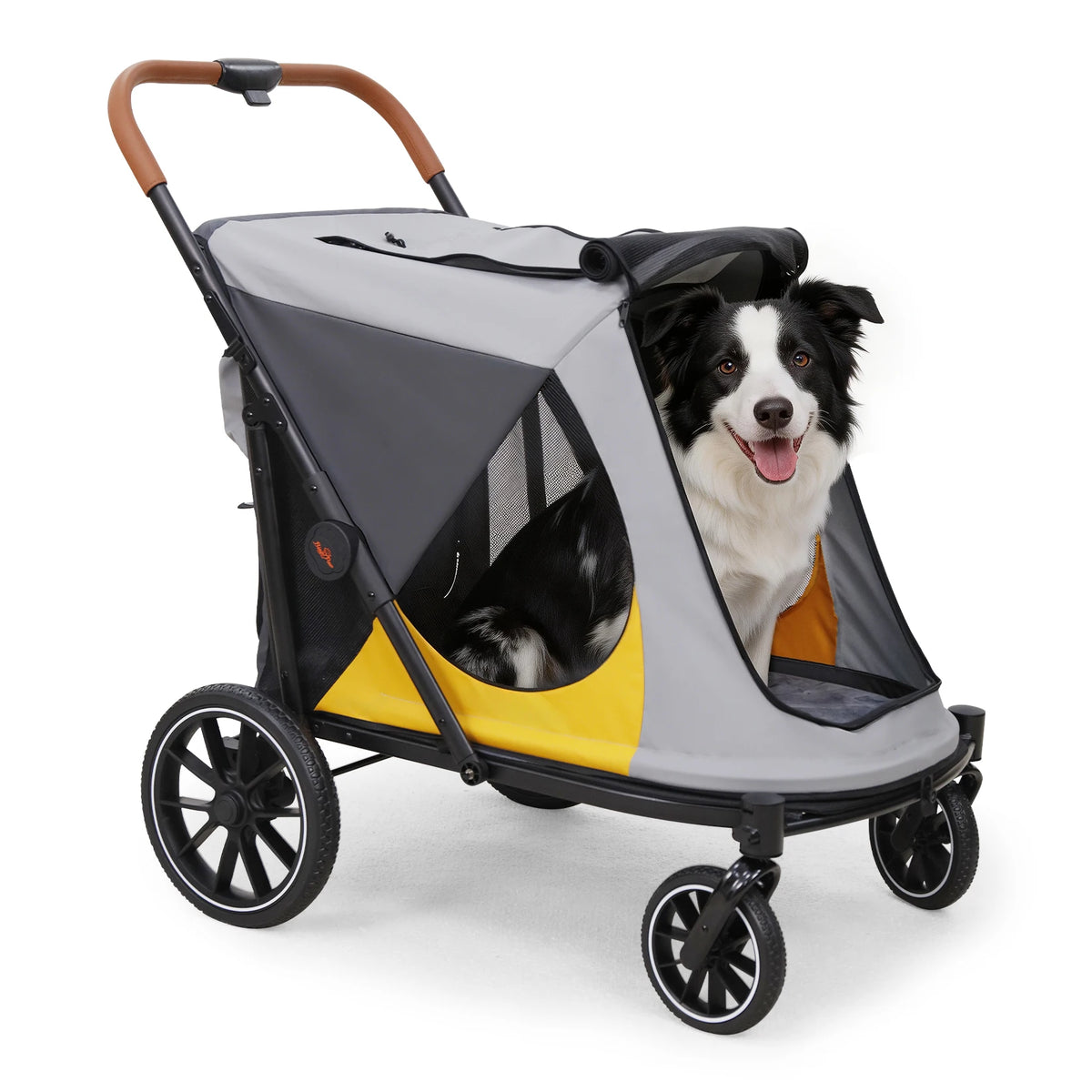 4 Wheels Dog Stroller for Large Dogs Up to 42kg One-click Folding Pet Carrier Stroller Jogger Cart with Storage Pockets