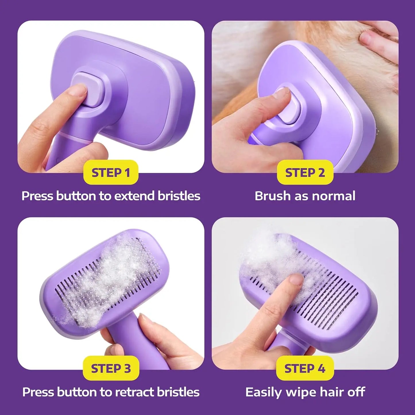 Self Cleaning Slicker Brush for Dogs and Cats - Pet Hair Brush for Shedding Long and Short Hair - Easy Clean Retractable Bristle