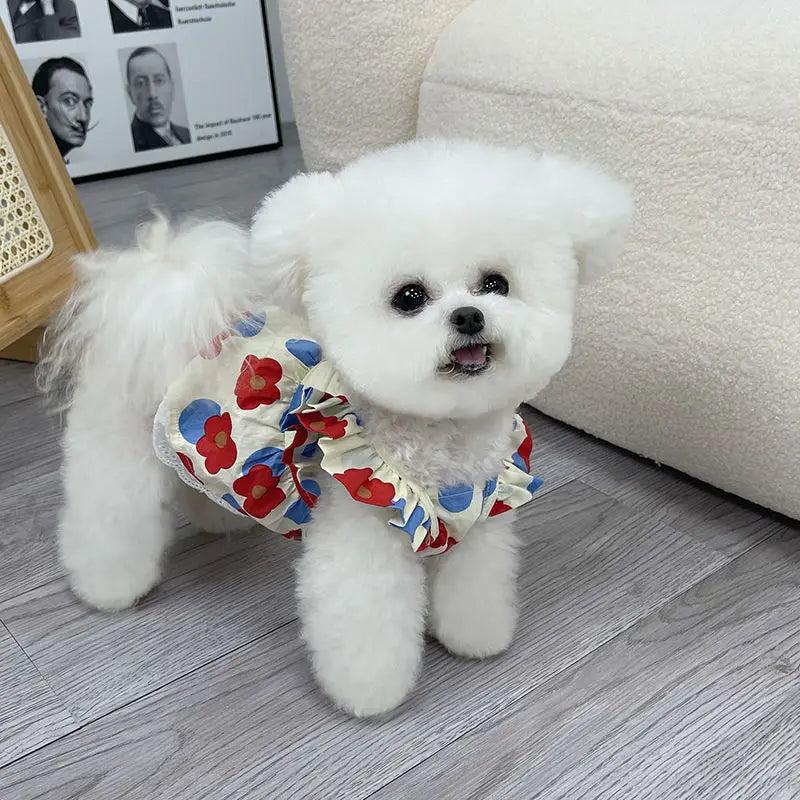 Summer new floral flutter sleeve vest dress, dog pet clothes for Teddy Bichon, cute clothes for puppies and cats, breathable pri