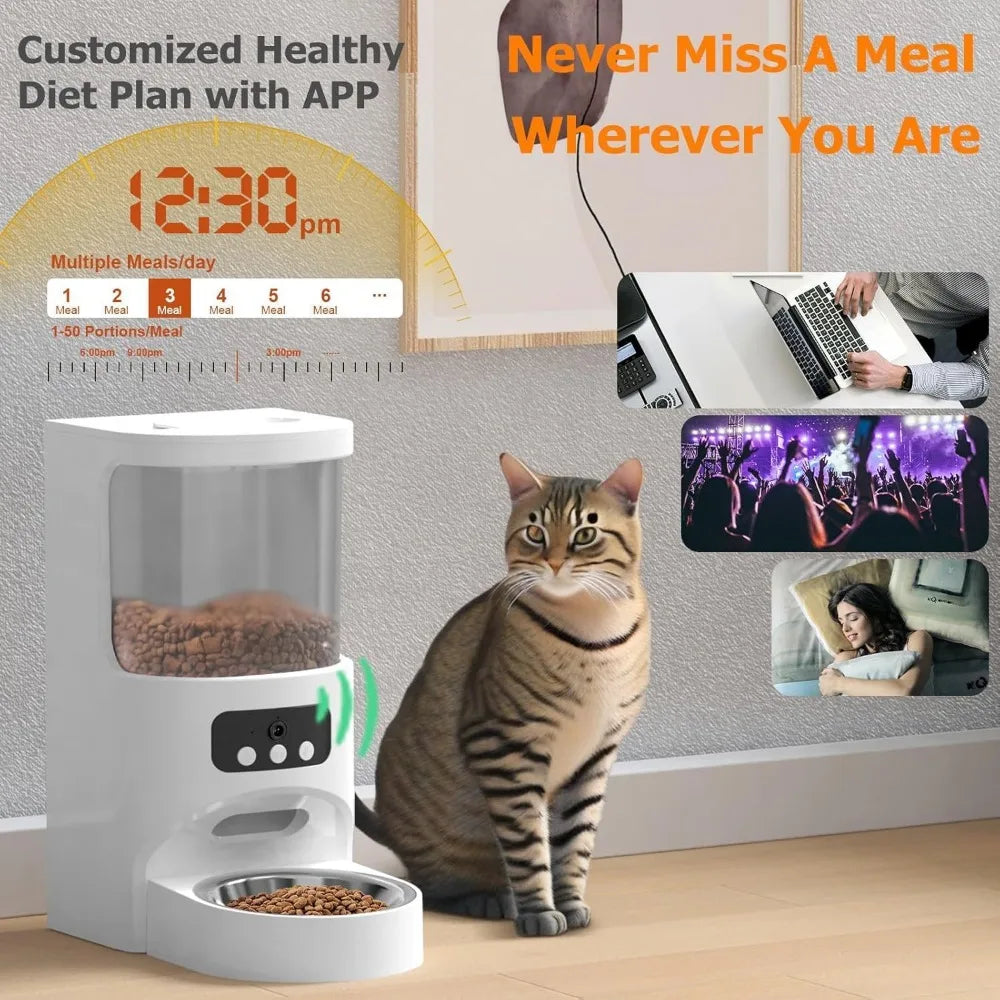 Automatic Cat Feeder with Camera 5G&2.4G WiFi Pet Feeder 1080P HD Cat Food Dispenser with Night Vision Timed Smart App Dog Food