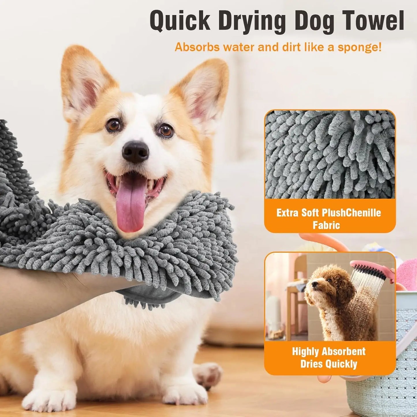 Super Absorbent Microfiber Dog Towel, Quick Drying, 31x13in, Soft & Machine Washable, Grey