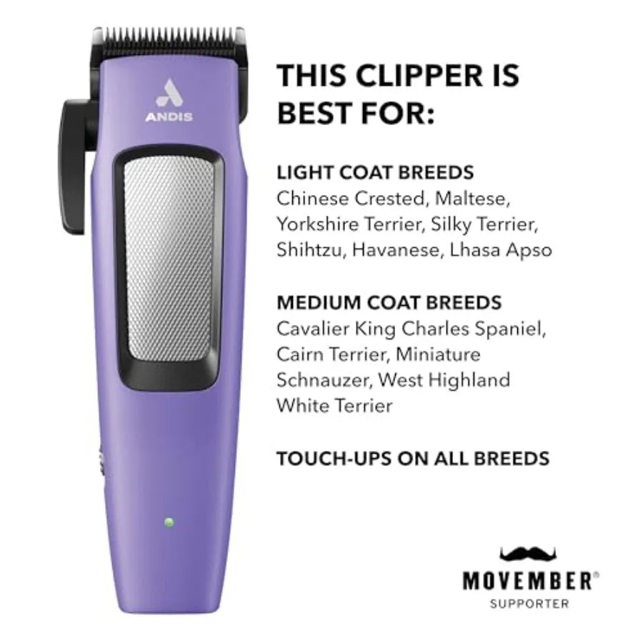 Cordless Dog Clipper 10-Piece Kit with Adjustable Blade Lithium-Ion Battery Purple Easy to Use and Portable