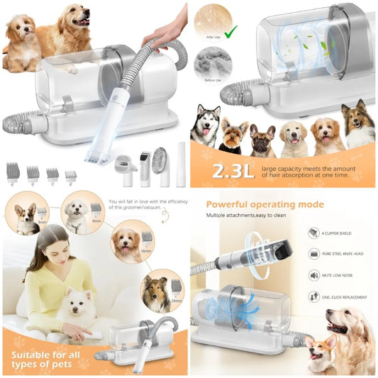 Dog Grooming Vacuum, Pet Grooming Vacuum Kit 2.3L Suction 99% Pet Hair with 5 Tools for Dog Cat for