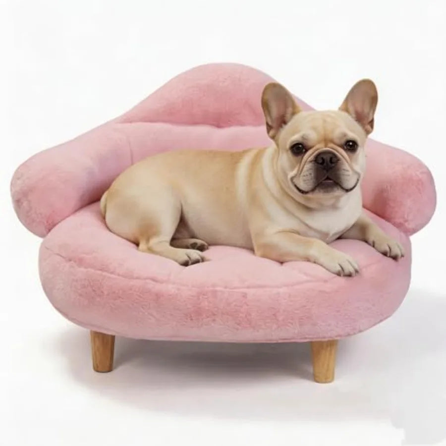 Elevated Dog Couch Bed, Cute Dog Sofa Bed for Small Medium Dogs, Raised Dog Bed with Washable Cover and Sturdy Wood Legs, Moder