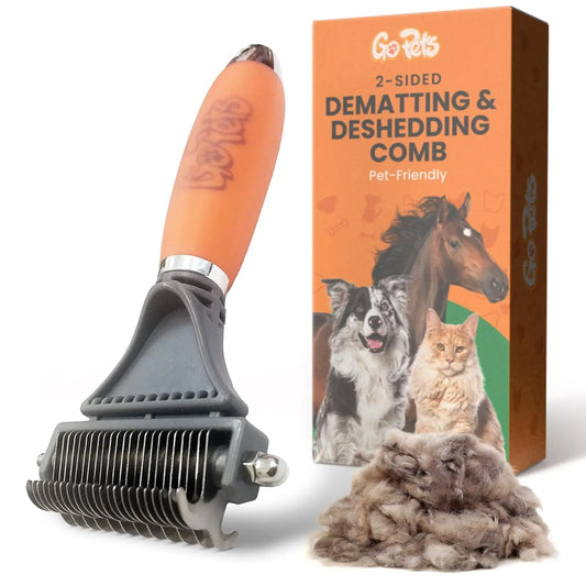 2-in-1 Dematting Comb for Dogs & Cats, Double-Sided Grooming Brush for Shedding, Undercoat Mat Tool for Long Haired Pets
