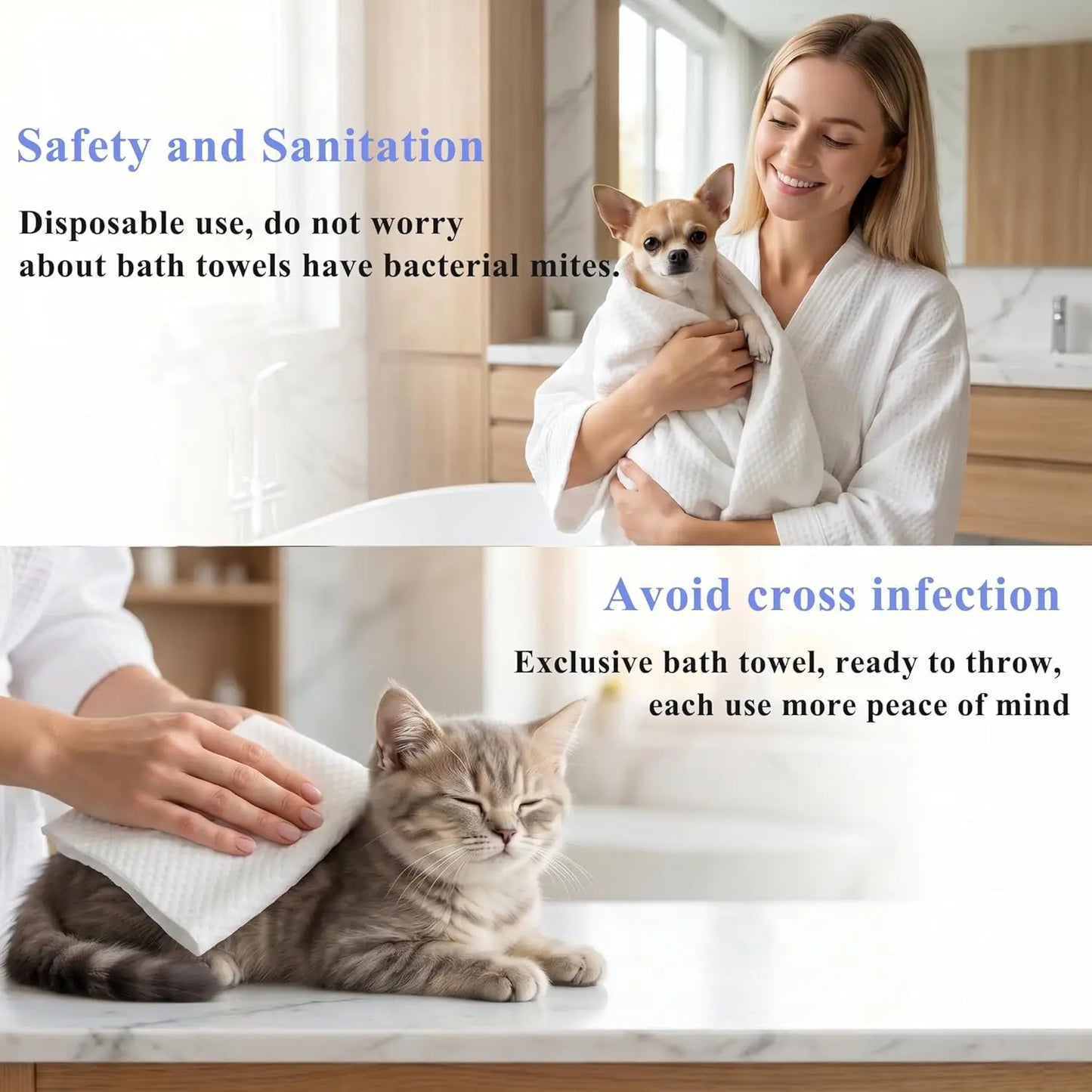 Disposable Pet Bath Towel, 15-Pack, 11.8x21.6in, Absorbent & Soft for Small Dogs, Puppies, Cats
