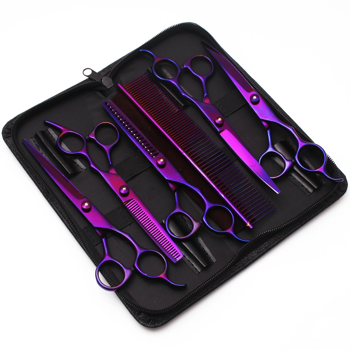 Dog Grooming Scissors 6.5" 7" Purple Stainless Thinning Shears Straight Scissors Pet Scissors Curved Shears Comb Dropshipping