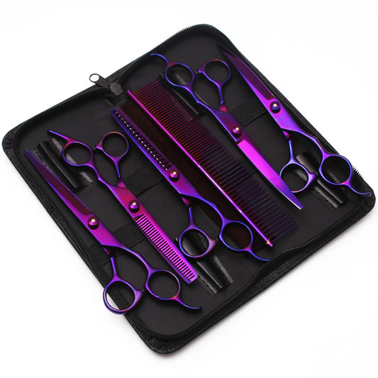 Dog Grooming Scissors 6.5" 7" Purple Stainless Thinning Shears Straight Scissors Pet Scissors Curved Shears Comb Dropshipping