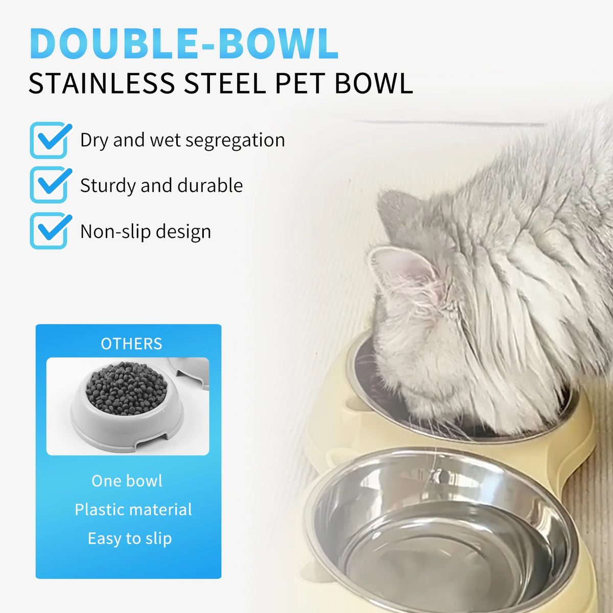 Simple And Cute Macaron Pure Color Stainless Steel Pet Double Bowl For Cats Dogs Feeding And Drinking Bowl Feeder