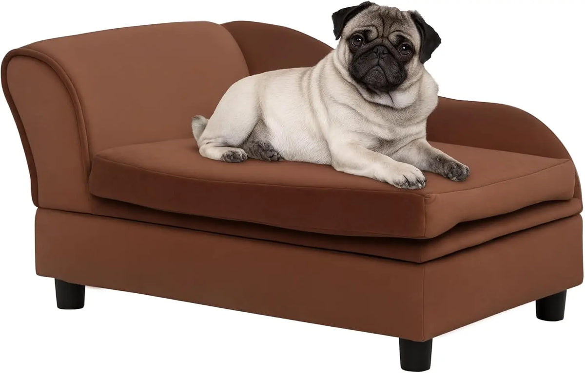 PawHut Luxury Fancy Dog Couch with Hidden Storage, Small Dog Sofa Bed with 2" Soft Foam, Modern Pet Furniture for Puppies & Little Breeds, Blue