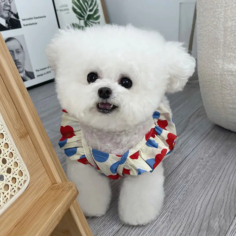 Summer new floral flutter sleeve vest dress, dog pet clothes for Teddy Bichon, cute clothes for puppies and cats, breathable pri