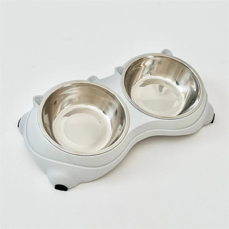 Simple And Cute Macaron Pure Color Stainless Steel Pet Double Bowl For Cats Dogs Feeding And Drinking Bowl Feeder