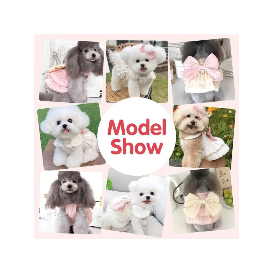 【New style】Dog Princess Dress For Small Dogs Cat Bow Dress With D-Ring Dog Wedding Clothes Cute Puppy Tutu Skirt Doggy Summer C