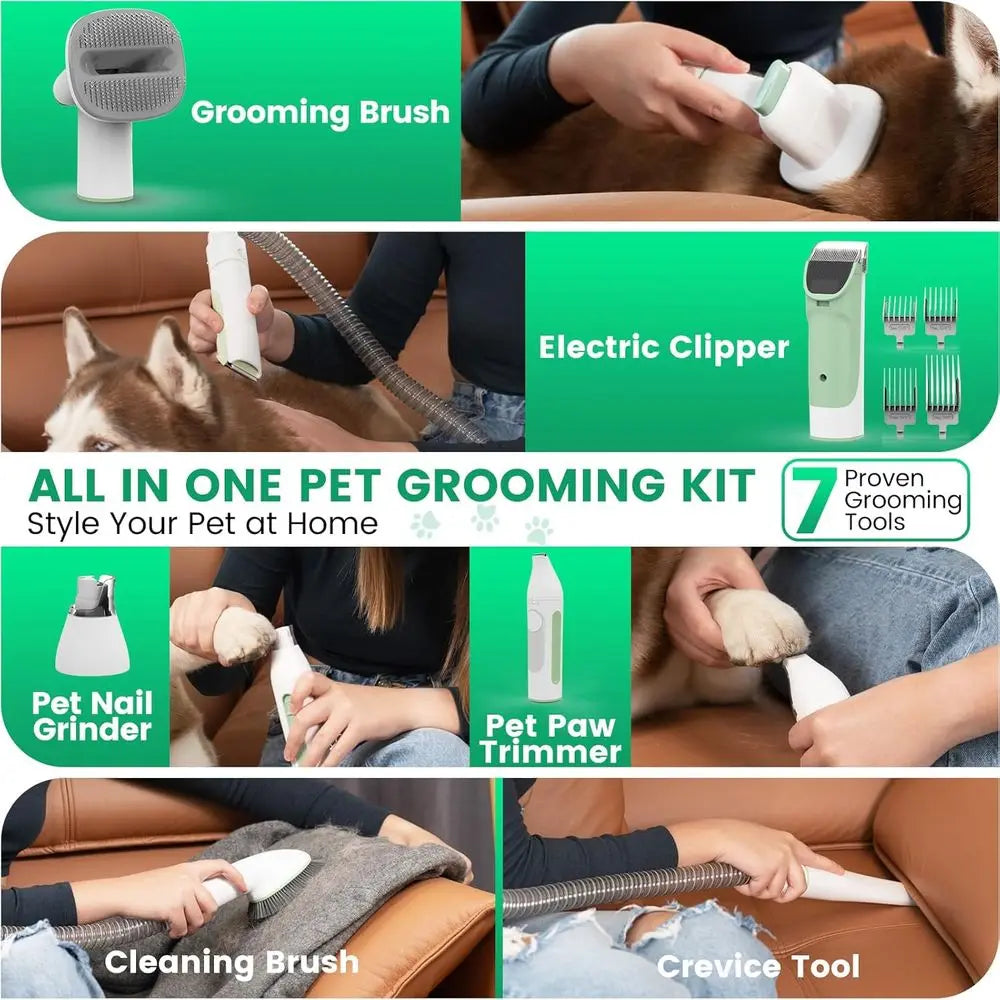 Pet Grooming Kit with 7 Tools, 11000Pa Vacuum, 2.5L Dust Cup for Dog Hair Removal and Home Cleaning