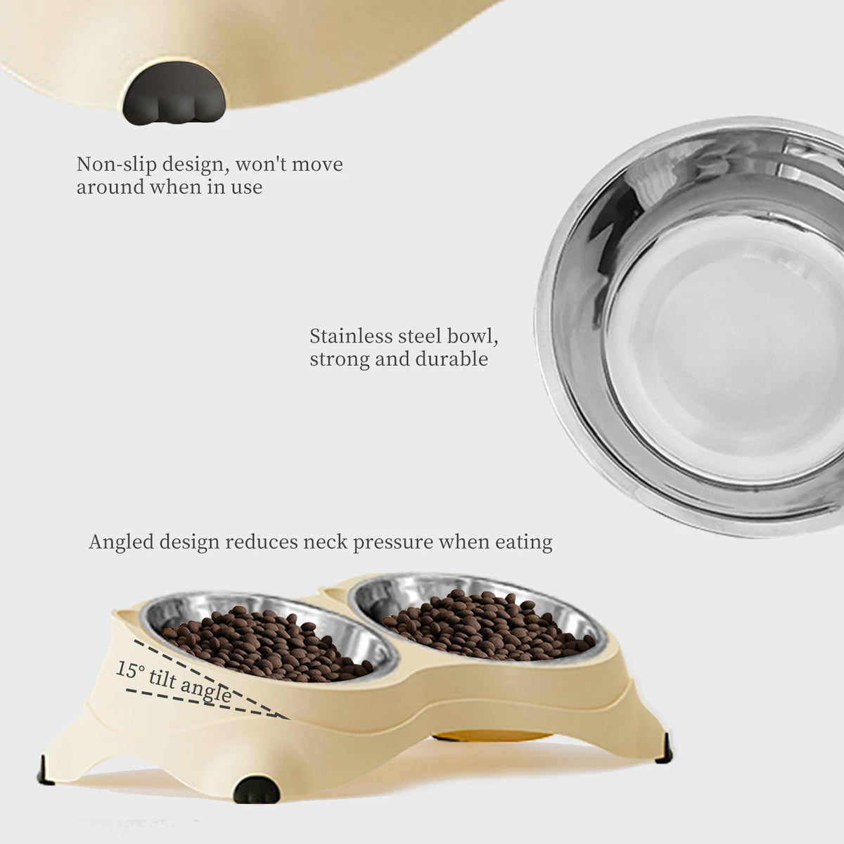 Simple And Cute Macaron Pure Color Stainless Steel Pet Double Bowl For Cats Dogs Feeding And Drinking Bowl Feeder