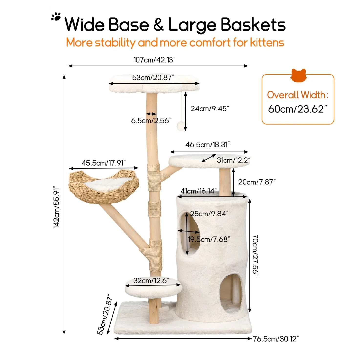 Multi-Level Cat Tree with Hanging Ball and Sisal Scratching Posts Cat Tower Condo Indoor Activity Center