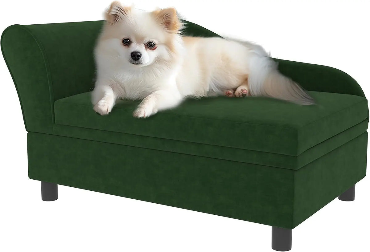 PawHut Luxury Fancy Dog Couch with Hidden Storage, Small Dog Sofa Bed with 2" Soft Foam, Modern Pet Furniture for Puppies & Little Breeds, Blue