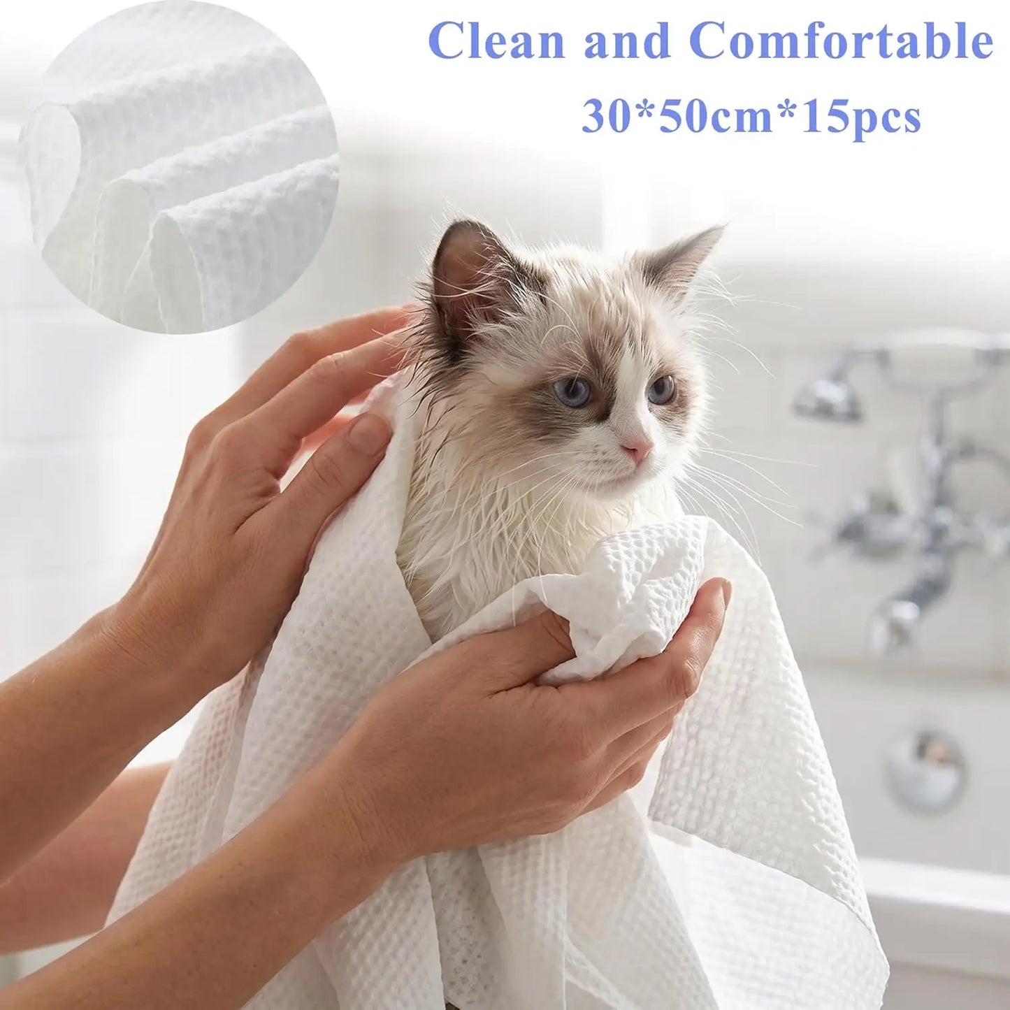 Disposable Pet Bath Towel, 15-Pack, 11.8x21.6in, Absorbent & Soft for Small Dogs, Puppies, Cats