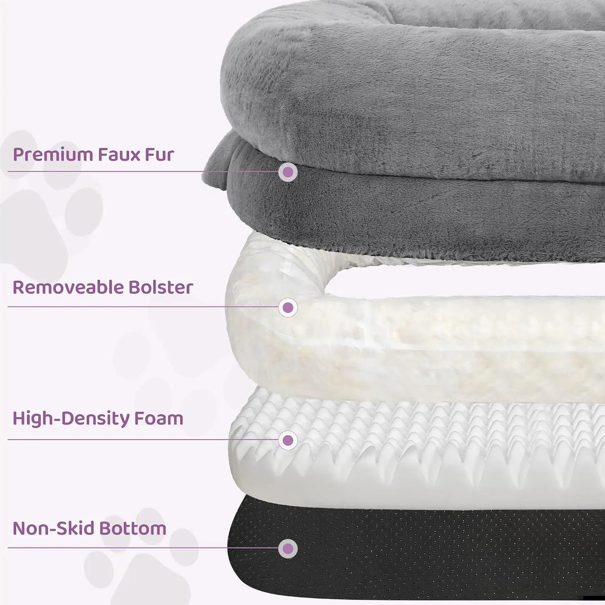 Murago Human Dog Bed for Adults, 71"x43"x10", Light Grey
