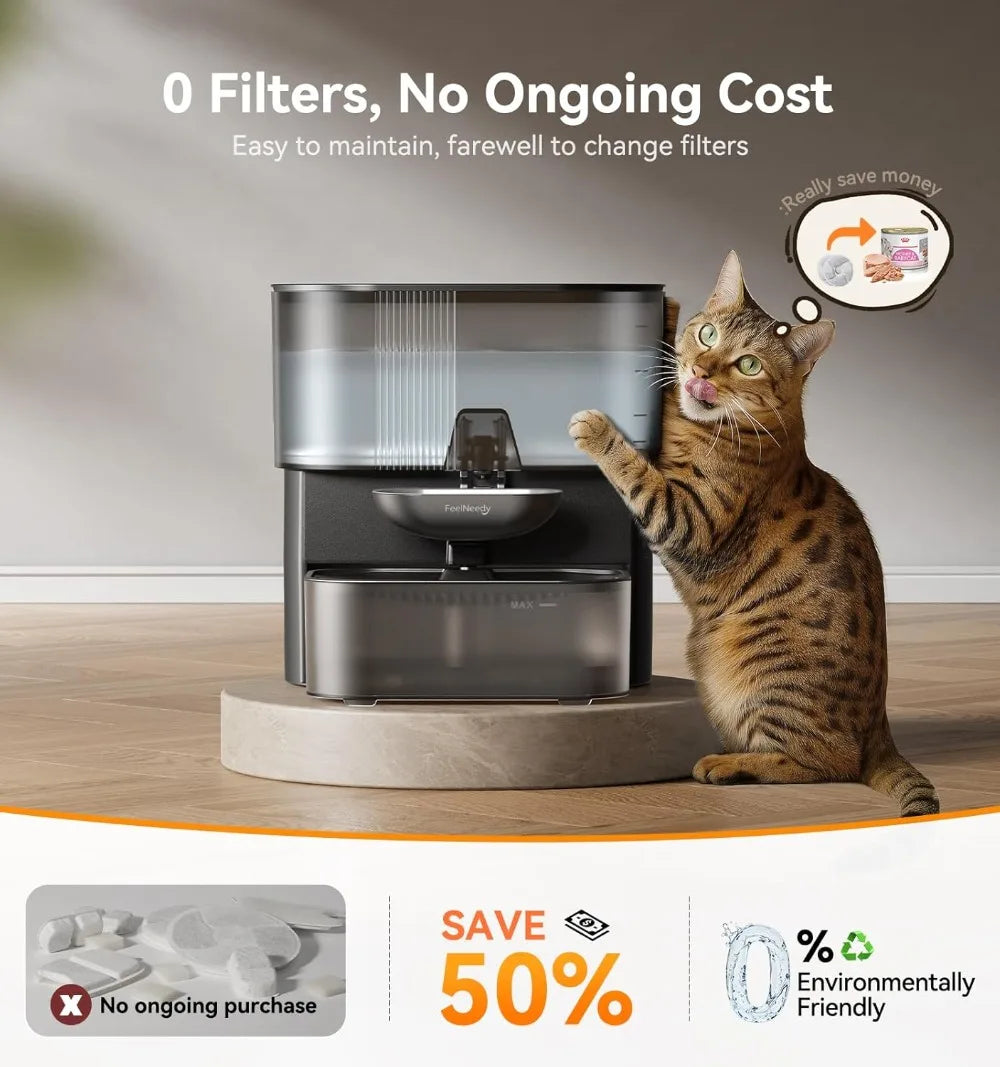 Wireless Cat Water Fountain No Filters, Wastewater Separation, Stainless Steel Bowl, 3.5L Pet Water Dispenser for Cats & Dogs