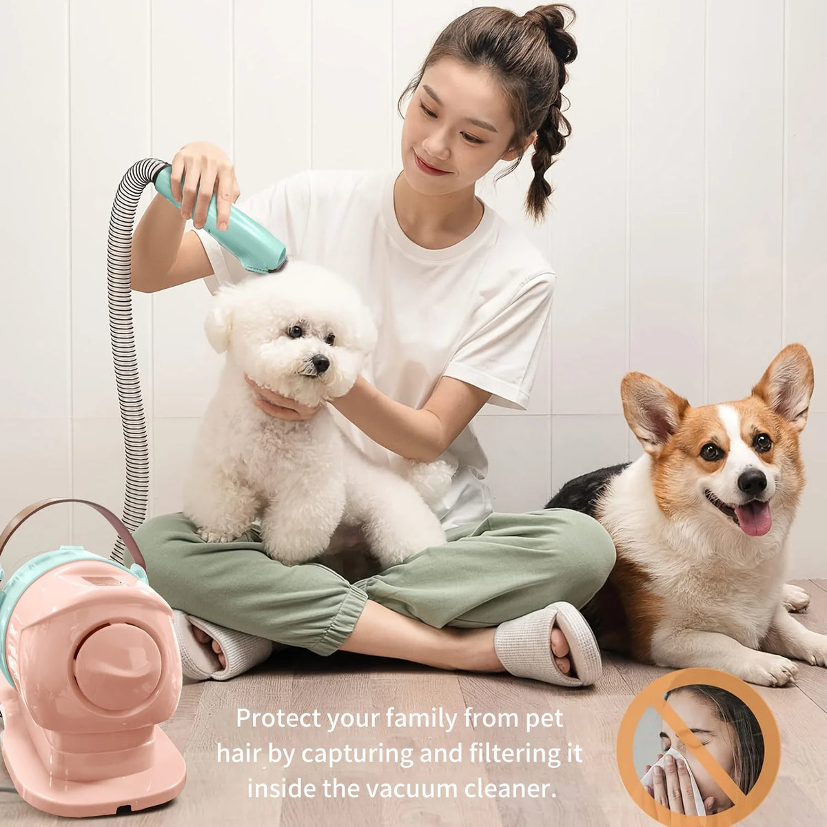 Pet Grooming Vacuum Kit: Powerful vacuum suction removes 99% of pet hair; includes a professional clipper; a versatile grooming tool suitable for dogs, cats, and other animals