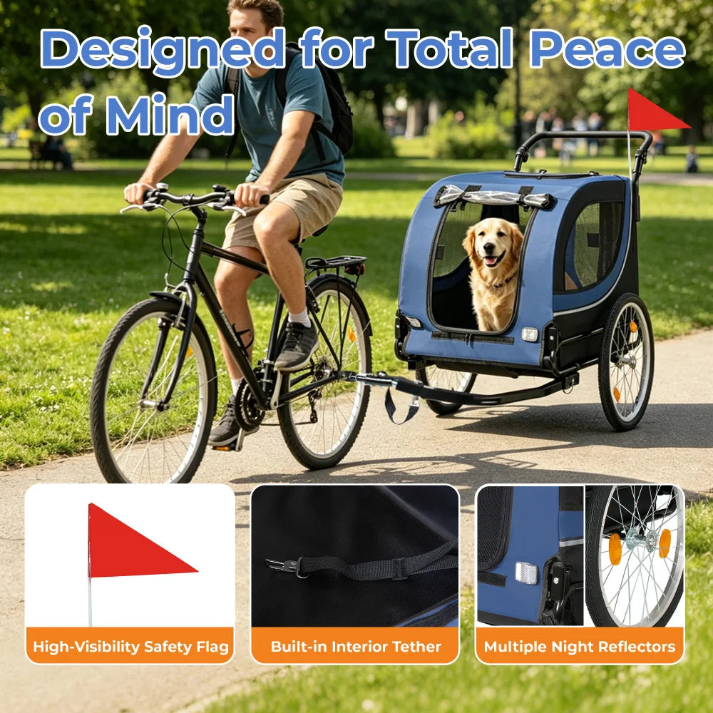 2-in-1 Bike Trailer & Pet Stroller for Dogs up to 100lbs, Foldable Large Dog Carrier Cart with 20 Inch Air-Filled Wheels, 8 Inch Front Caster Wheels, Breathable Mesh Windows, PVC Rain Cover, Quick Release Wheels, Heavy Duty F
