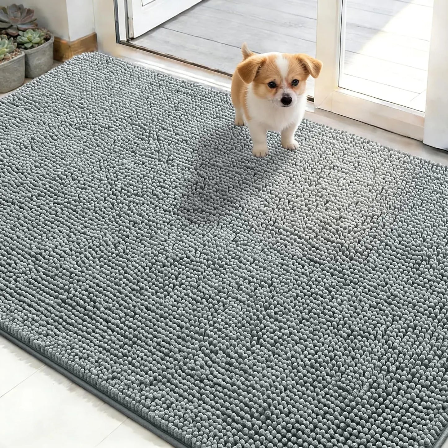 Dog Door Mat for Muddy Paws 48x30, Absorbs Moisture and Dirt, Absorbent Non-Slip Washable Doormat, Quick Dry Chenille Mud Mat