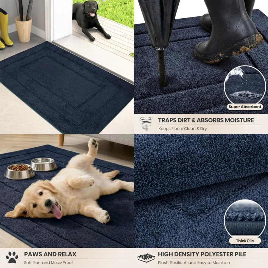 Dirt Trapping Door Mat, Non-Slip/Skid Machine Washable Entryway Rug, Dog Doormat, Super Absorbent Welcome Mat for Muddy Wet Sho