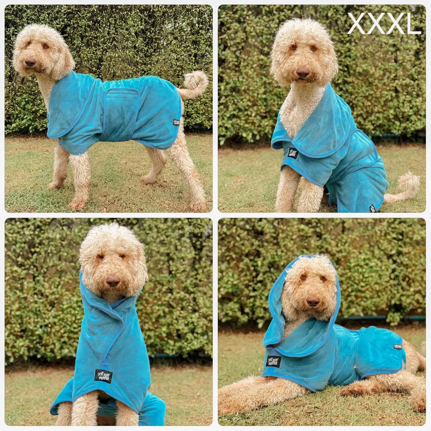 Super Absorbent Dog Bathrobe, 800 GSM Plush, Fast Drying, Adjustable Hood & Belly Strap, Soft & Cozy, Blue XXXL