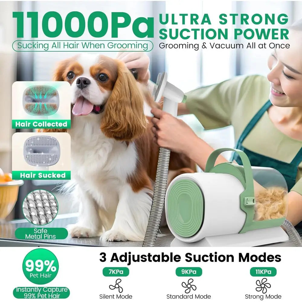 Pet Grooming Kit with 7 Tools, 11000Pa Vacuum, 2.5L Dust Cup for Dog Hair Removal and Home Cleaning