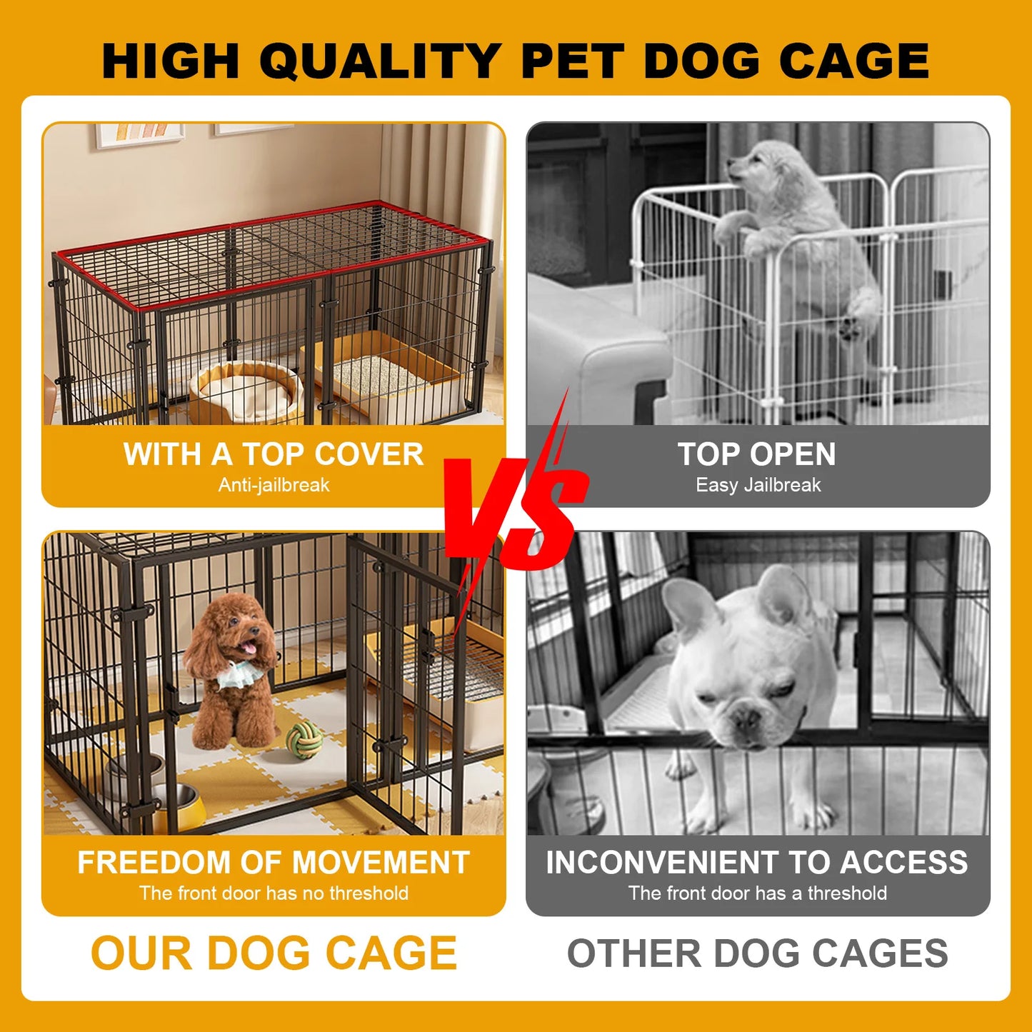 48 Inch Kennel Cage Easy Assemble Heavy Duty Wire Dog Crates with Door Dogs Cage Kennel Stackable for Puppy/Small Dog/Rabbit/Pig