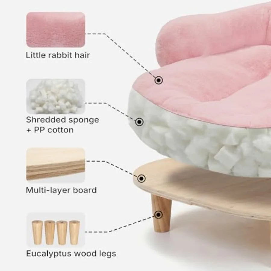 Elevated Dog Couch Bed, Cute Dog Sofa Bed for Small Medium Dogs, Raised Dog Bed with Washable Cover and Sturdy Wood Legs, Moder
