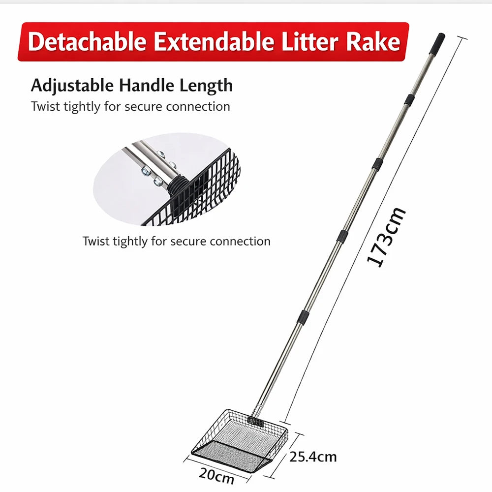 Extendable Cat Litter Scoop & Chicken Coop Rake, Retractable Waste Cleaning Tool For Cat Litter Box, Coop, Garden