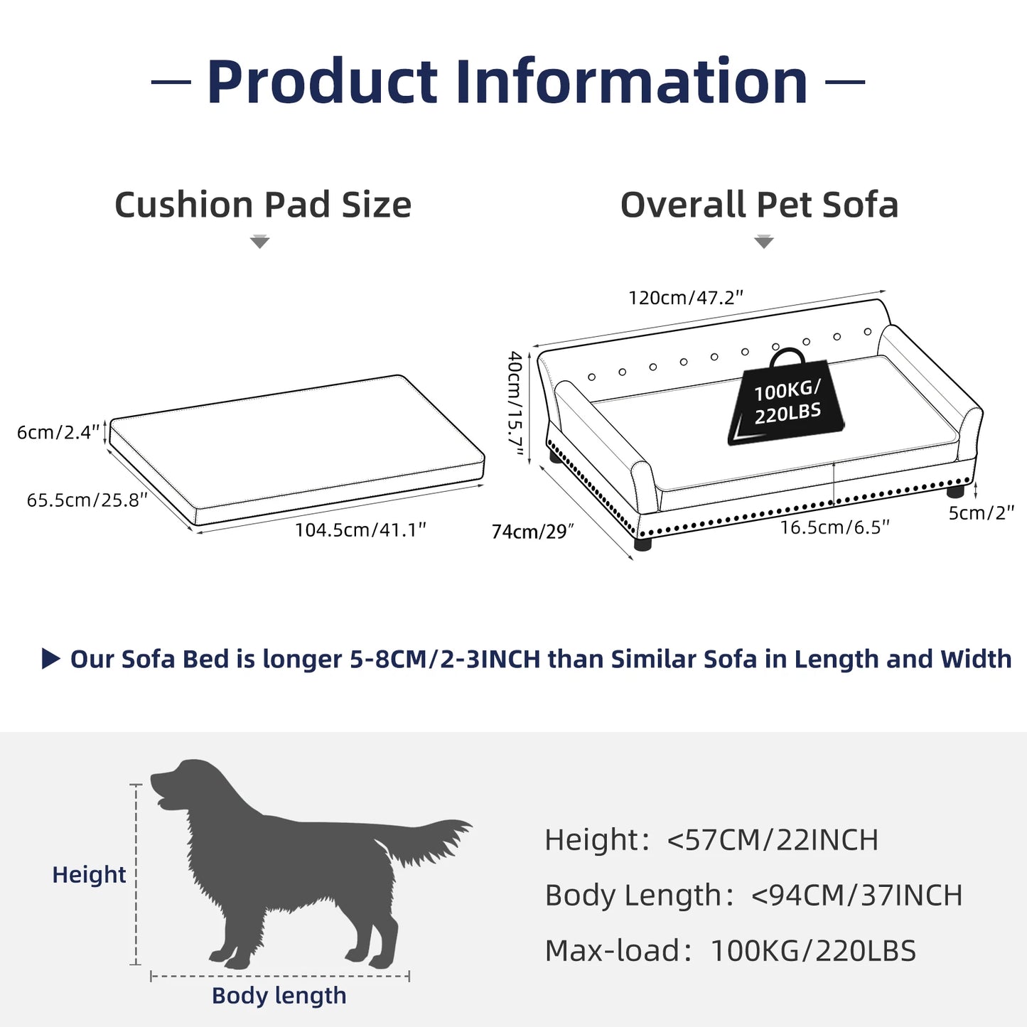 Dutch Velvet Upholstered Pet Lounge Chair, Dog Bed, Sofa, Couch Bed, Solid Wood Legs, Detachable Pad, Pet Supplies, L, XXL