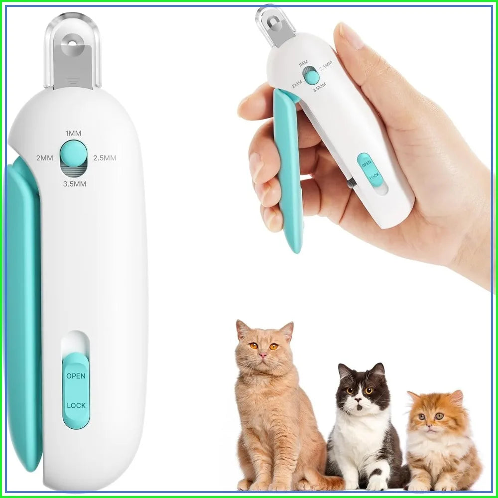 Cat Nail Clipper with 3-Size Adjustable Hole & Hidden File, Anti-Splash Claw Cutter for Kittens & Indoor Cats, Safe Toenail Trimmer (Blue)
