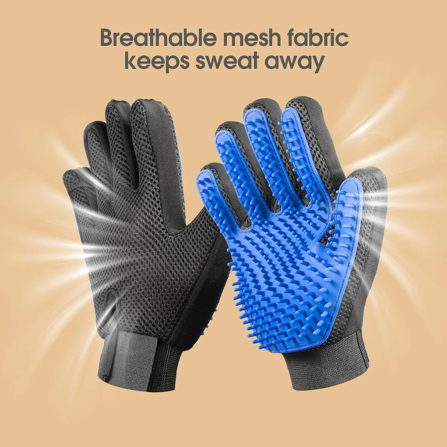 Pet Hair Remover Gloves – Gentle Shedding Brush for Dogs, Cats & Horses with Long or Short Hair – Blue, 1 Pair