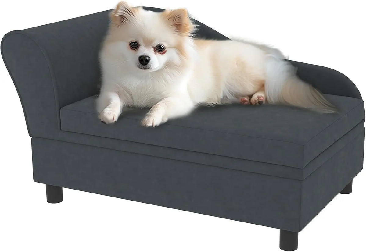 PawHut Luxury Fancy Dog Couch with Hidden Storage, Small Dog Sofa Bed with 2" Soft Foam, Modern Pet Furniture for Puppies & Little Breeds, Blue