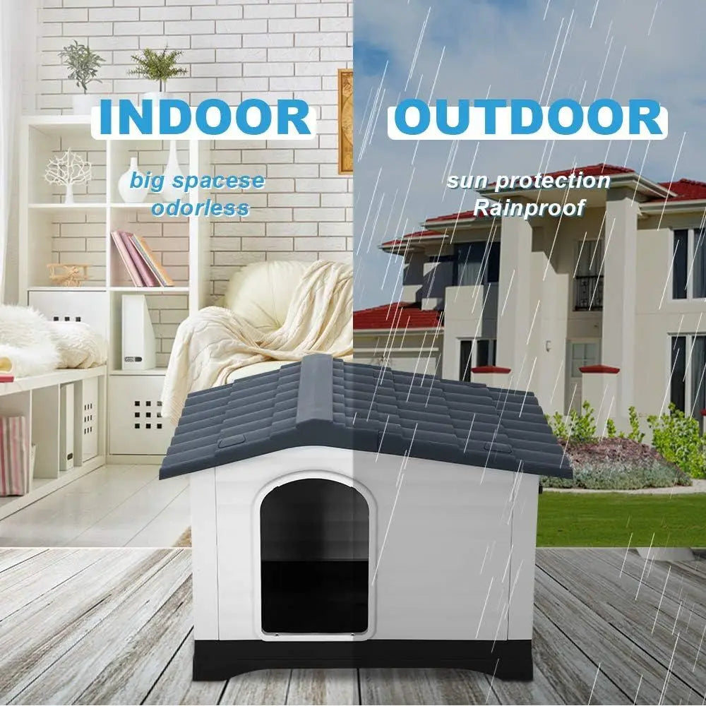 Dog House, Large Dog House or Small Medium Large Dogs, Water Resistant Ventilate Plastic Durable Indoor Outdoor Pet Shelter Kenn