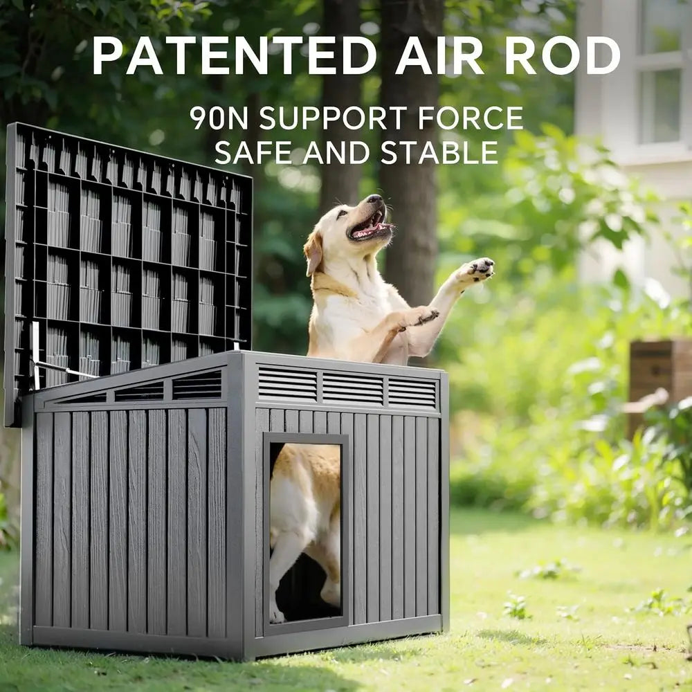 Dog House Outdoor, Indoor Dog House Medium Size Dog with Weatherproo PP Resin Material, Doghouse Outdoor with Openable Roo or Ea