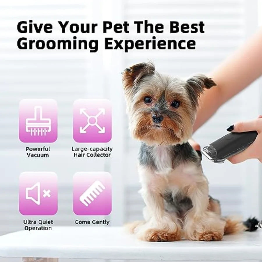 Professional Pet Vacuum Groomer for Dogs with Stainless Steel Comb and Red Brush 3-in-1 Hair Removal Tool for Pet Grooming Effi